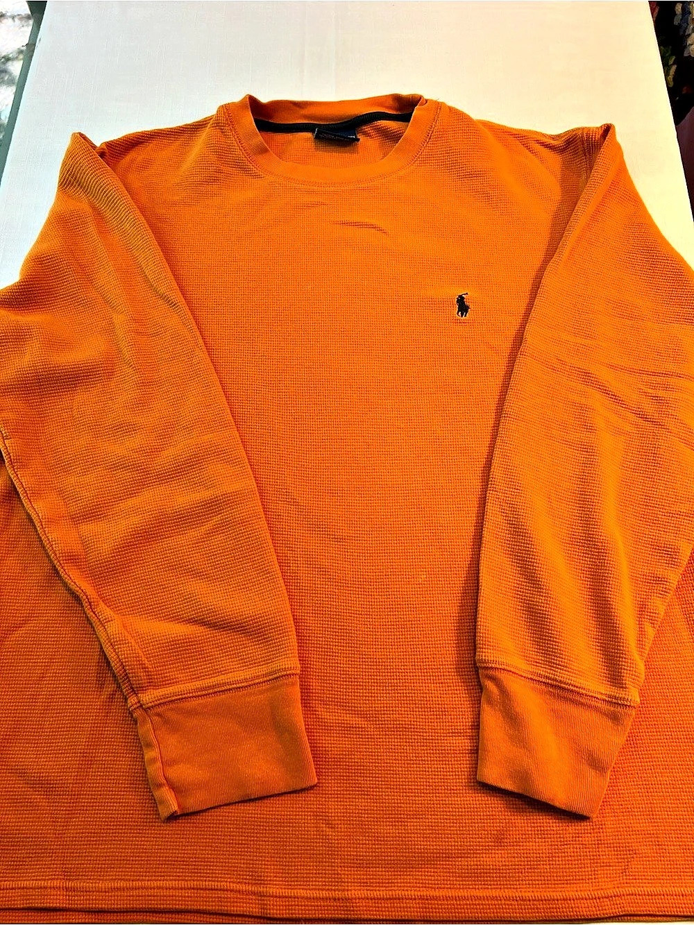 Polo Ralph Lauren Large Waffle-Knit Long Sleeve Crewneck in orange